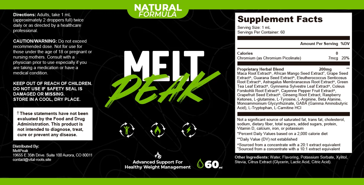 MeltPeakDrop supplement facts label